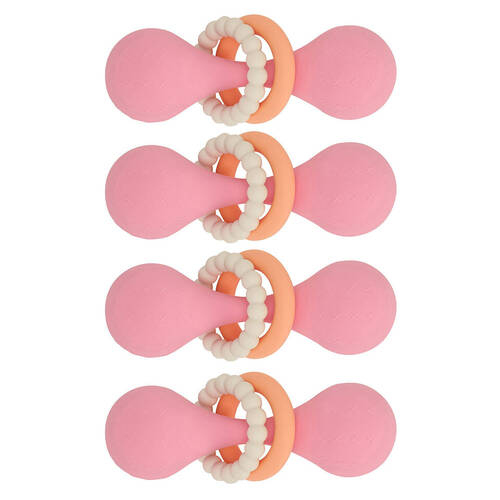 4PK Annabel Trends Silicone Dumbbell Rattle Baby Sensory Toy - Pink