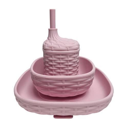 3pc Annabel Trends Silicone Rattan-Look Baby Feeding Dinner Set - Pink