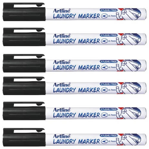 6pc Artline 0.7mm Laundry Marker Black