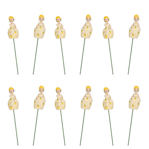 6PK A.FRESCO Resin Lemon Girls On Stick Figurines 4x33cm