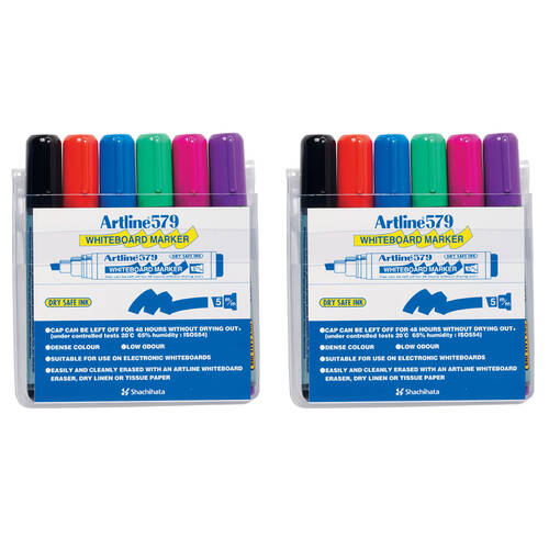 2x 6pc Artline 579 Whiteboard Marker Assorted Colours