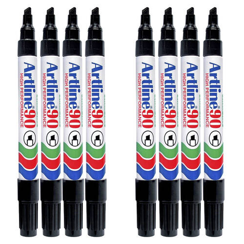 8pc Artline 90 2.0 - 5.0mm Permanent Marker Black
