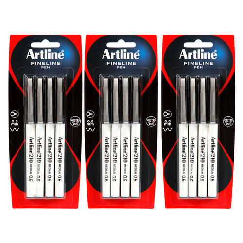 12pc Artline 210 Fineline 0.6mm Black