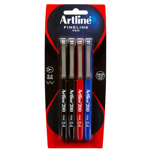 4pc Artline Fineline 0.4mm Assorted Pens