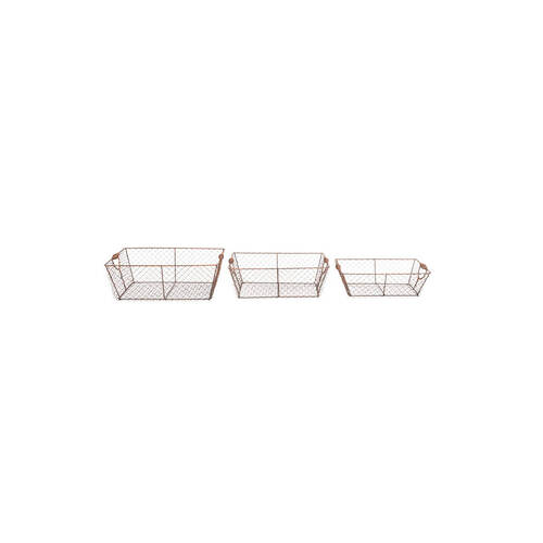 3pc Wire Harvest Rectangular Basket Set Home/Garden Decor - Brown