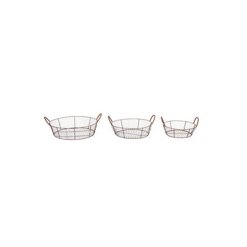 3pc Wire Low Round Basket Set Home/Garden Decor - Brown