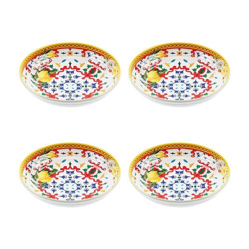 4PK Guzzini Melamine Round Soup Plate Dinner Bowl 21.5cm Flower & Lemon Blossom