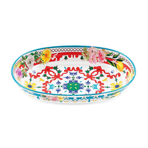Guzzini Melamine Oval Rice Serving Bowl 32.5x23cm Flower & Lemon Blossom