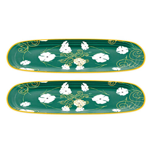 2PK Guzzini Melamine Serving Tray Rectangular Platter 39.5cm Small Green Fusion