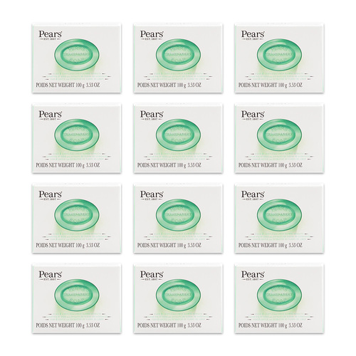 12PK Pears Pure & Gentle 100g Transparent Bar Soap w/ Lemon Flower Extracts