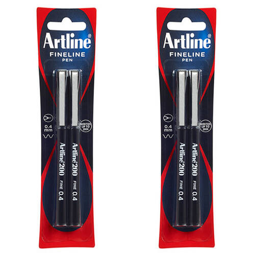 2x 2pc Artline Fineline 0.4mm Pen Black
