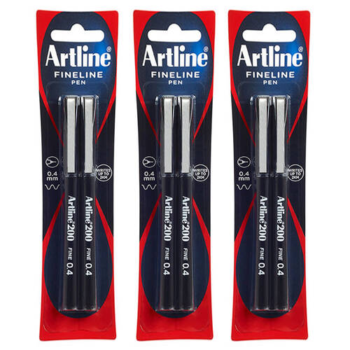 3x 2pc Artline Fineline 0.4mm Pen Black