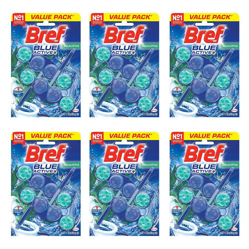 6x 2pc Bref Blue Active Toilet Bowl Cleaner 50g - Eucalyptus
