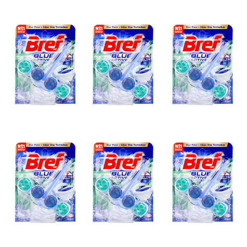 6PK Bref 50g Blue Active Odour Stop Eucalyptus Toilet Freshener