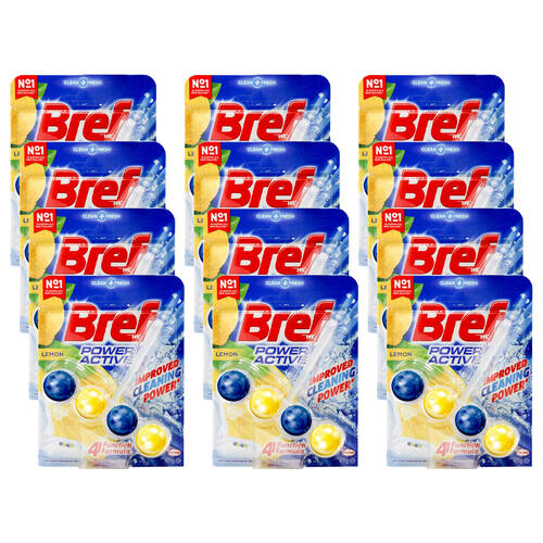 12PK Bref 50g Power Active 4 Function Formula Juicy Lemon Toilet Freshener