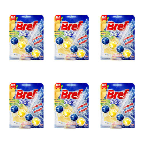 6PK Bref 50g Power Active 4 Function Formula Juicy Lemon Toilet Freshener