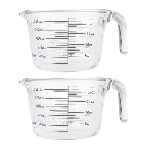 2PK Daily Bake Borosilicate Glass 4-Cup/1L Measure Jug - Clear