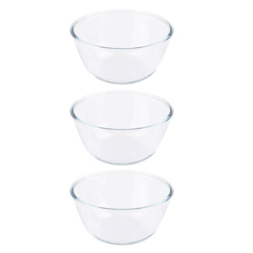 3PK Daily Bake Borosilicate Glass Mixing Bowl 19cm/1.5L - Clear