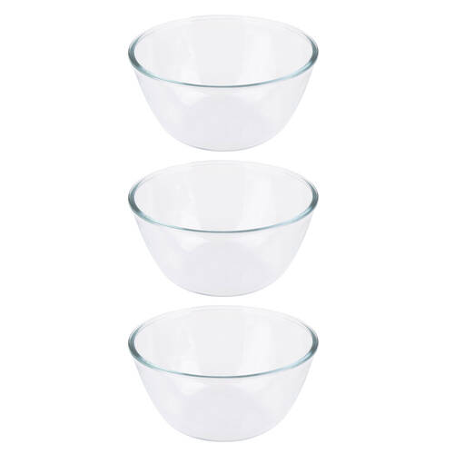 3PK Daily Bake Borosilicate Glass Mixing Bowl 21cm/2L - Clear