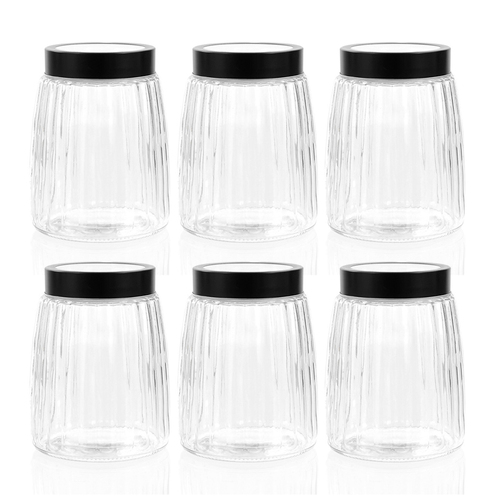 6x Lemon & Lime Brooklyn 1.4L Glass Jar Container w/ Black Lid