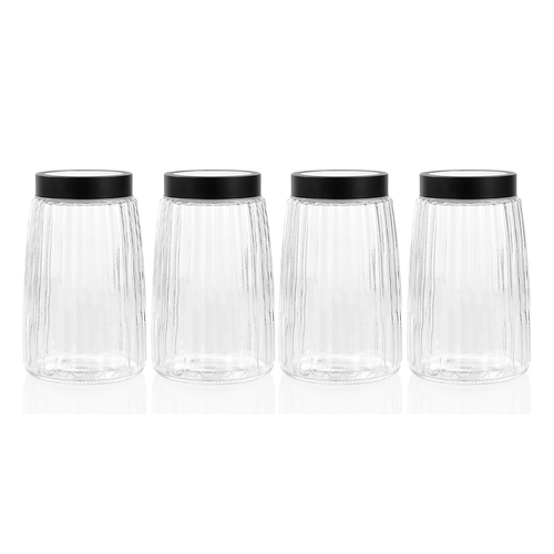 4x Lemon & Lime Brooklyn 1.8L Glass Jar Container w/ Black Lid