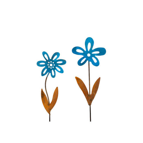 2PK Forget Me Not Stake Rusted Metal Flower Home Decor 50x16cm Blue  - Assorted