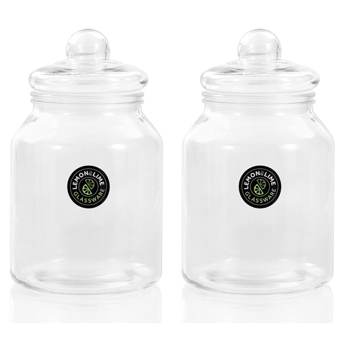 2x Lemon & Lime 3L Cookie Glass Jar Container - Clear