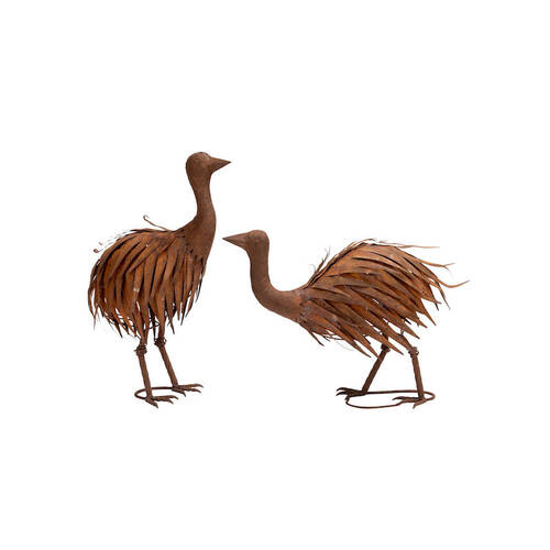 2pc A.FRESCO Steel Emus Sculptures Garden Decor Small - Rust