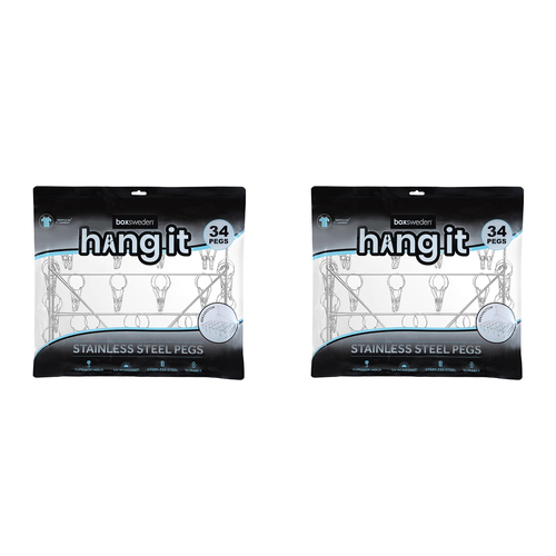 2PK Boxsweden Hangit Stainless Steel 49cm Hanger w/ 34 Pegs - Silver