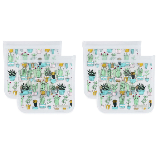 2x 2pc Full Circle Ziptuck Reusable 830ml/8cm Sandwich Bag - Cactus