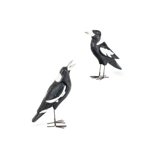 A.FRESCO Carved Timber Magpie Wooden Sculpture Large Black - Assorted