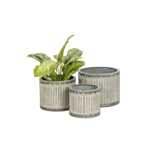 3pc A.FRESCO Metal Striped Indoor/Outdoor Pot Round Set  - Grey