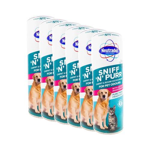 6PK Neutradol Sniff 'N' Purr Carpet/Room Deoderiser for Pet Odours 525g Fresh Scent