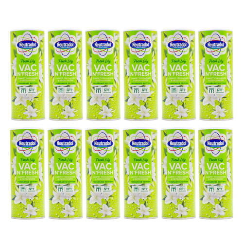 12PK Neutradol 350g Vac N'Fresh Carpet Freshener Deodoriser Fresh Lily