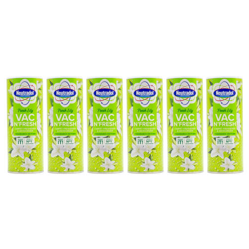 6PK Neutradol 350g Vac N'Fresh Carpet Freshener Deodoriser Fresh Lily