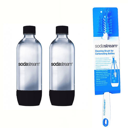 1L SodaStream Carbonating Bottles (Twin Pack - Black) + Cleaning Brush