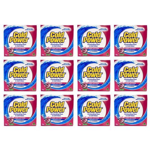 12PK Cold Power Laundry Detergent Powder Advanced Clean w/ Fabric Softener 1kg