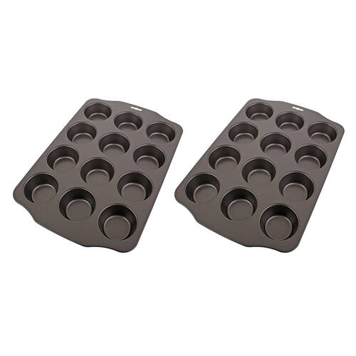 2PK Daily Bake Professional Non-Stick 12-Cup Muffin Pan Bakeware - Black
