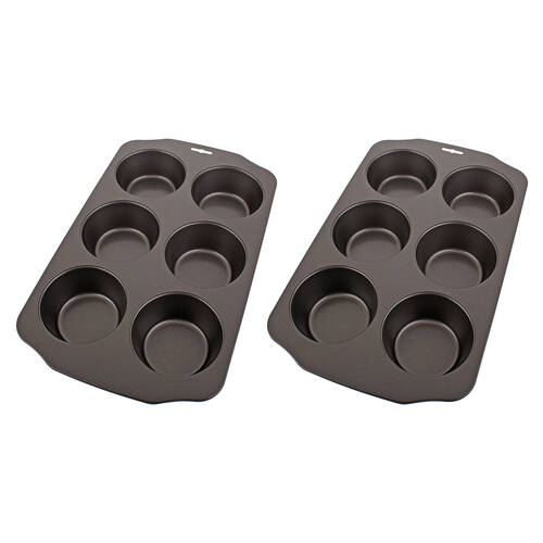 2PK Daily Bake Professional Non-Stick 6-Cup Jumbo Muffin Pan Bakeware - Black