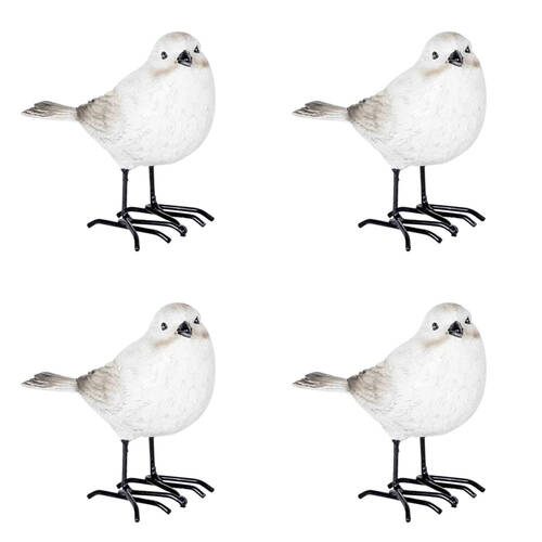4PK Snow Bird Resin Home Decoration 10x9cm White Assorted