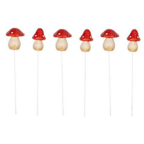 6PK Mushroom on Stick Outdoor Decoration XS Red & White Assorted