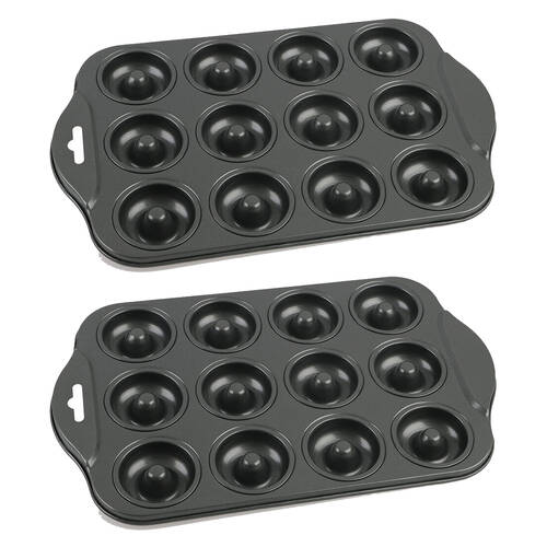 2PK Daily Bake Non-Stick 12-Cup Mini Doughnut Pan Bakeware - Black