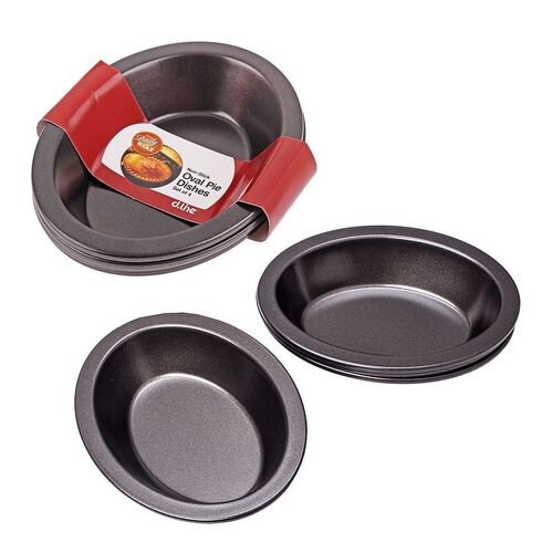 4pc Daily Bake Non Stick Oval Pie Dish 14x10x3cm Black