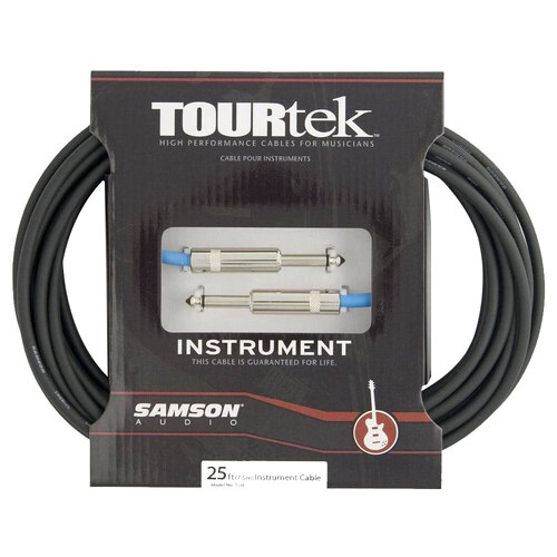 Tourtek 7.6m Male Instrument Cable Jack Connector Cord Black