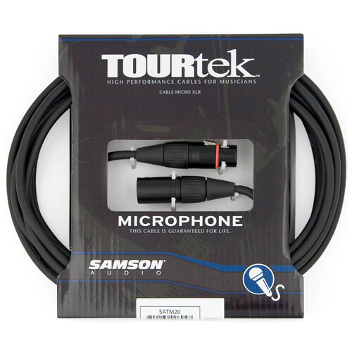 TourTek 6.10m XLR Microphone Cable Male to Female Connector Black