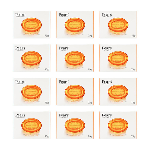 12PK Pears Pure & Gentle 75g Transparent Bar Soap w/ Natural Oils