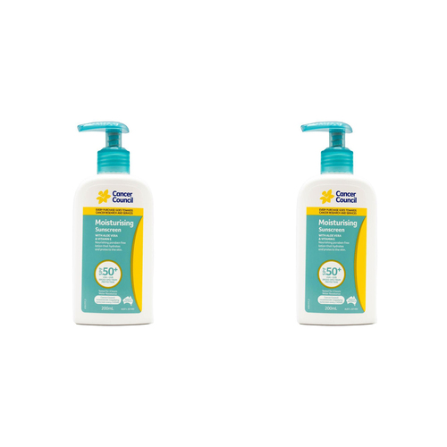 2PK Cancer Council 200ml Moisturising Sunscreen SPF50+ w/ Aloe Vera & Vitamin E