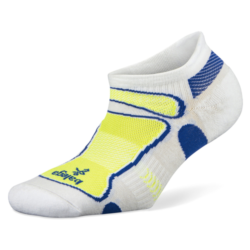 Balega Ultralight No Show Running Sports Socks Large White/Neon Yellow