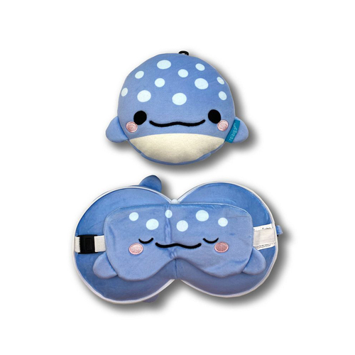 2pc Relaxeazzz Whale Shark Pillow Plush & Sleeping Eye Mask - Blue