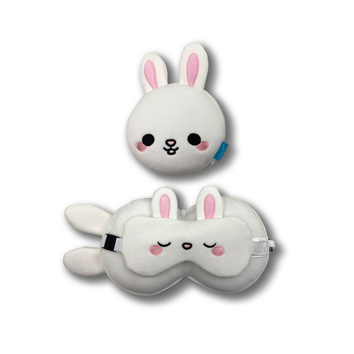 2pc Relaxeazzz Rabbit Pillow Plush & Sleeping Eye Mask - White